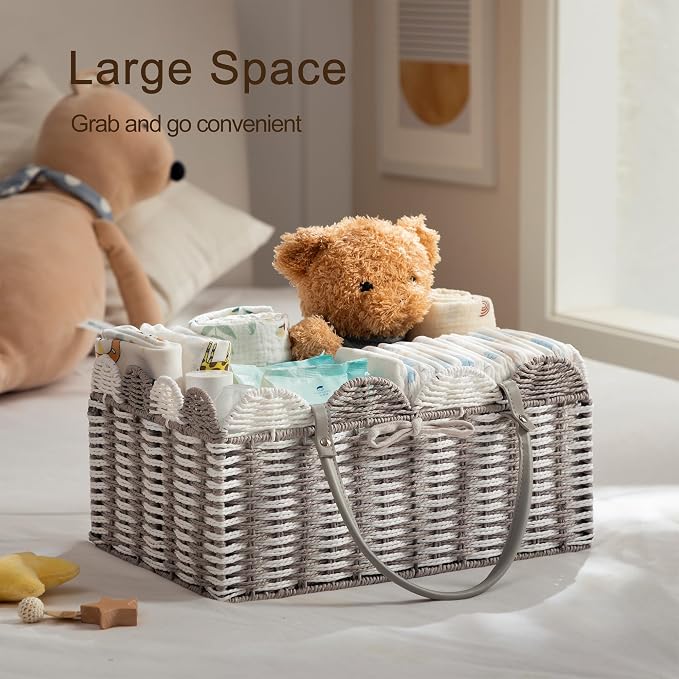 HBlife Large Baby Diaper Caddy, Paper Rope Storage Baskets Nursery Bin with Removable Divider, Portable Car Organizer for Diapers, Baby Shower Gifts, Newborn Essentials Must Haves - Image 2