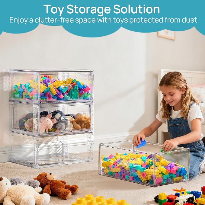Vtopmart 3 Pack Large Clear Stackable Storage Drawers 23QT | Easily Assemble Plastic Closet Storage Bins, Dust-Proof UnderBed Organizer for Clothing, Sweater Organization - Image 2