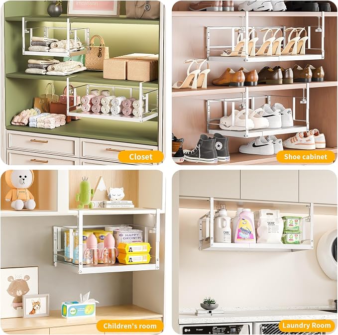 prueBox Under Shelf Storage Basket Organizer Adjustable Hanging Holder with Knob Lock, Heavy Duty Metal Panel for Pantry, Kitchen, Office, Closet, 11.8"-19.3" Wide, White, 1 Pack - Image 6