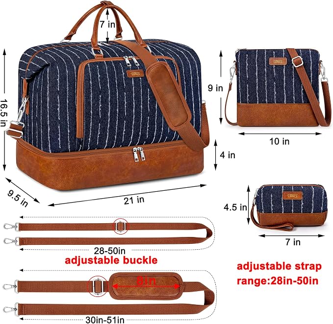 TIBES Travel Weekender Bag for Women, Overnight Bag with Shoe Compartment | 3PCS Large Travel Duffel Bag for Gym, Travel, Hospital, Business Trip, Carry On Tote, Wet & Dry Separation, Water Resistant - Image 6