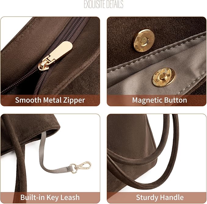 GAEKEAO Tote Bag for Women Vegan Leather Zipper Shoulder Bags Travel Purses | Large Capacity Purse Handbags, Inner Pocket with Key Clip, Fits 14" Laptop, for Casual Work Dating Commute Daily Weekender - Image 5