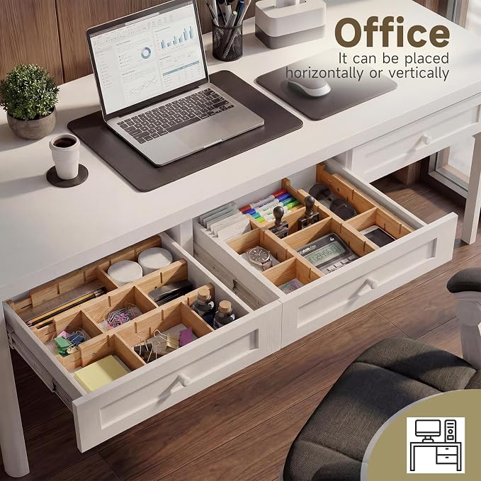 Bamboo Drawer Dividers, Expandable Kitchen Drawer Organizer | Include 6 Dividers, 6 Small Inserts and 6 Medium Inserts for Home, Office, Dressers - Image 6