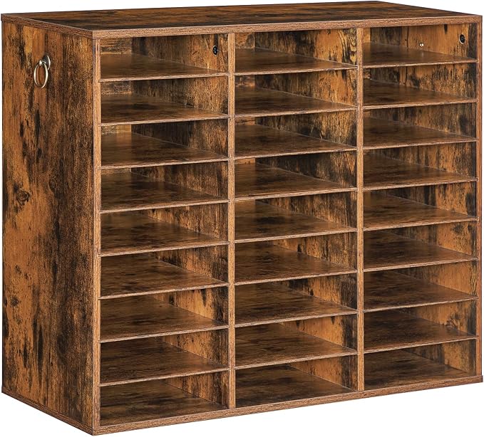 HOOBRO Literature Organizer, 27 Compartments Wooden Mail Organizer, Countertop Literature Sorter with Adjustable Shelves for Home, Office, School, Student Mailbox for Classroom, Rustic Brown FG27WF01 by HOOBRO