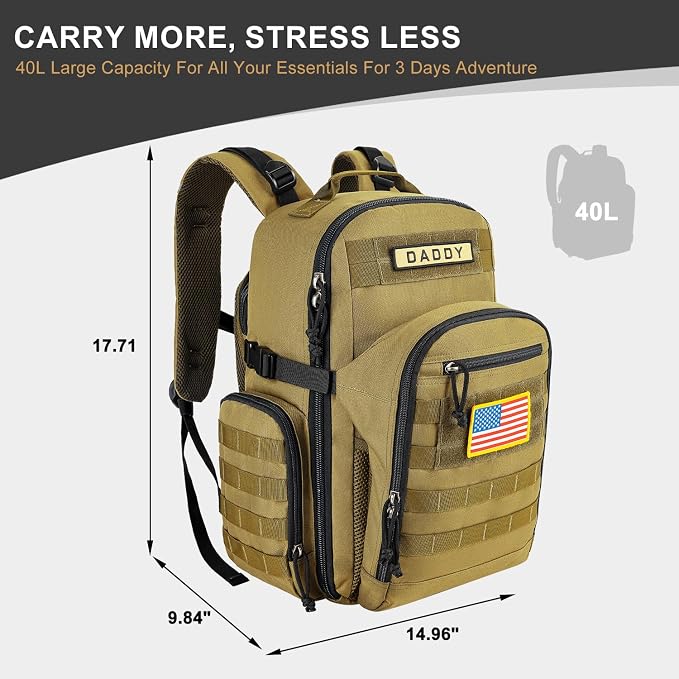 MIRACOL Baby Diaper Bag for Dad: Military-Grade 900D Polyester with 16+ Multiple Pockets for Active Dad - 40L XL Capacity for 1–3 Day Trips - Image 6