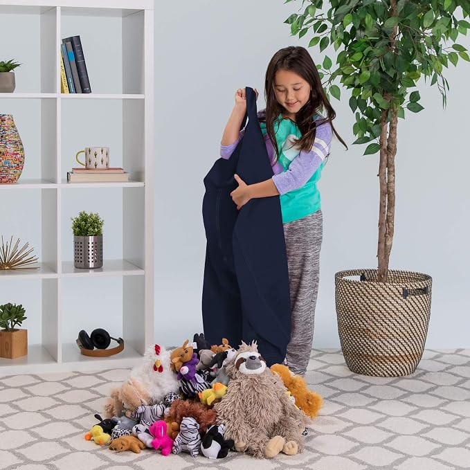 Posh Stuffable Kids Stuffed Animal Storage Bean Bag Chair Cover - Childrens Toy Organizer, Large 38" - Solid Navy Blue - Image 5