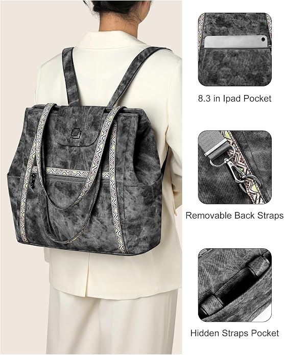 Large Laptop Tote Bag for Women Designer Leather Laptop Bag, 15.6in | Fashion Travel Backpack Purse Shoulder Handbag Fits 15.6 Laptop, Daily, Work, Business Trip, Weekend Travel, Teacher - Image 6