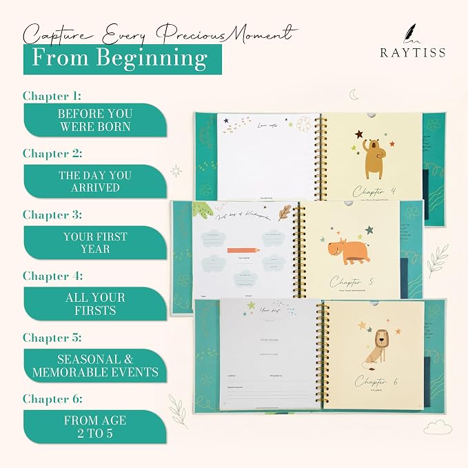 Baby Books Keepsake - Pregnancy Journal & Baby Memory Book, Age 0-5 | 120-page hardcover baby memory book with pregnancy journal, photo pockets, milestone pages, and letter envelope for age 21 - Image 4