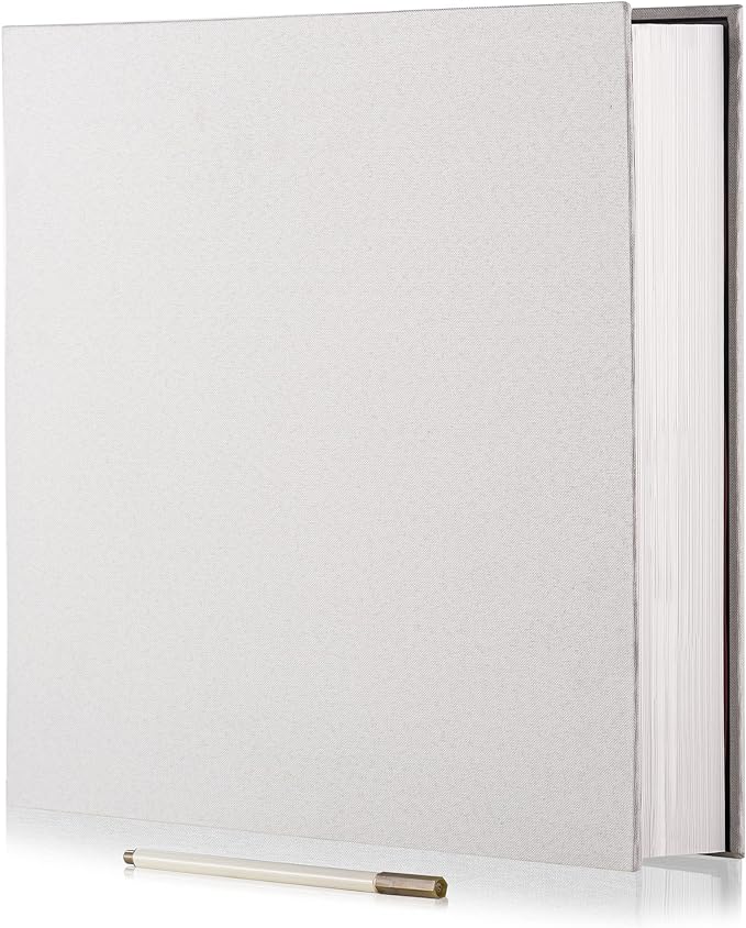 Large Photo Album Self Adhesive for 4x6 5x7 8x10 Pictures Magnetic Scrapbook Album 20 Sheets / 40 Pages Linen Cover DIY Photo Album with A Metallic Pen and and Plastic Board(White) by HoneyTolly