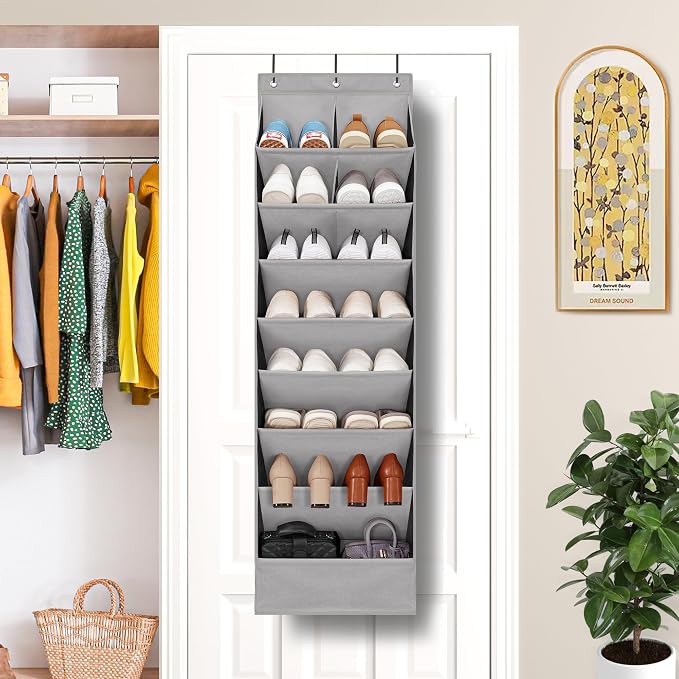 Over Door Organizer with 10 Extra Large Pockets, 23 Pairs Shoes Large Capacity Hanging Storage Organizer for Shoes, Diapers, Dark Grey, 8 Layers, 2-Pack - Image 6