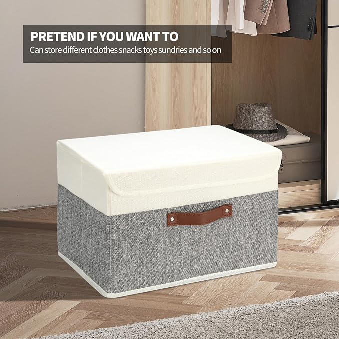 SAMORADREA 8 Pack Storage Bins Foldable Storage Boxes Fabric Storage Box with Lid & Handle Large Washable Organizer Bulk for Office, Home, Books, Clothes, Bedroom, Closet, (15INx10INx10IN White/Grey) - Image 4