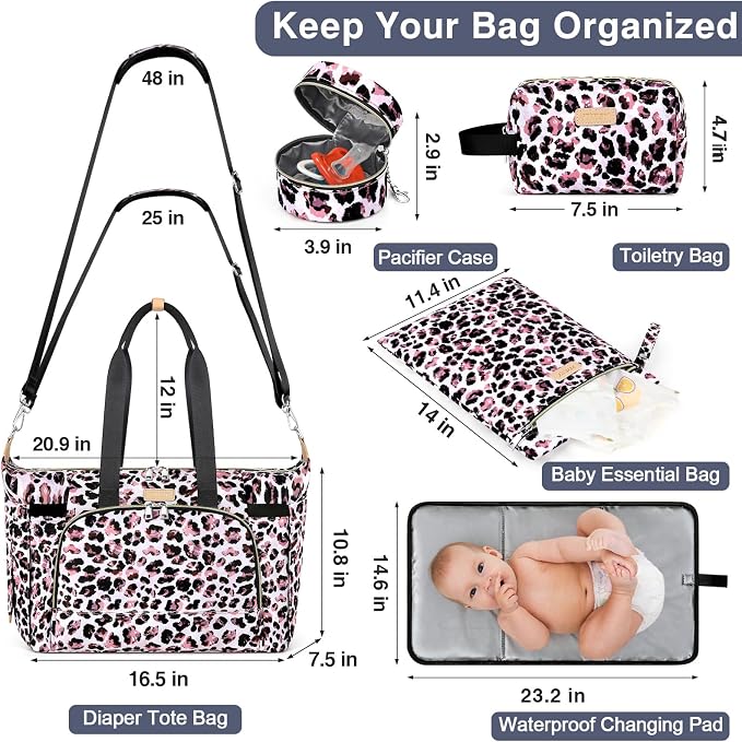 Diaper Bag Tote for Baby 7PCS, Large Mommy Bag with Portable Changing Pad | Multifunctional Hospital Bags for Labor and Delivery with Pacifier Case and Organizer Pouches,Travel Baby Bag for Boy Girl - Image 3