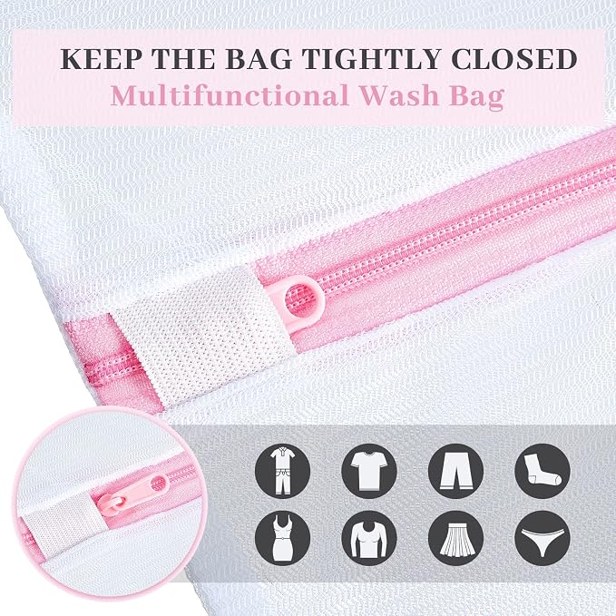 Nuenen 36 Pieces Mesh Laundry Bags Fine Mesh Wash Bags with Zipper Machine Washable Lingerie Bags for Washing Delicates Clothes Garment Underwear Blouse Hosiery Socks Travel, 16 x 20 Inches (Pink) - Image 3