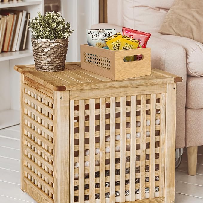 Rattan Wooden Box Set of 4 Handmade Decorative Storage Basket with Handles | Natural Bamboo Woven Storage Basket Rustic Farmhouse Decor Home Office Tabletop Shelf Drawer Closet Desk Organizer, Natural - Image 8