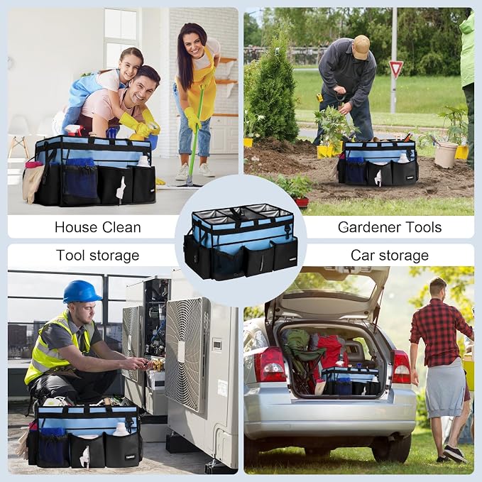 Extra-Large Cleaning Caddy Organizer,Cleaning Caddy for Cleaning Supplies | 18.11" x 11.02" x 11.02" Wearable with Handle,Adjustable Shoulder Strap,Waist Belt,Light Blue - Image 6