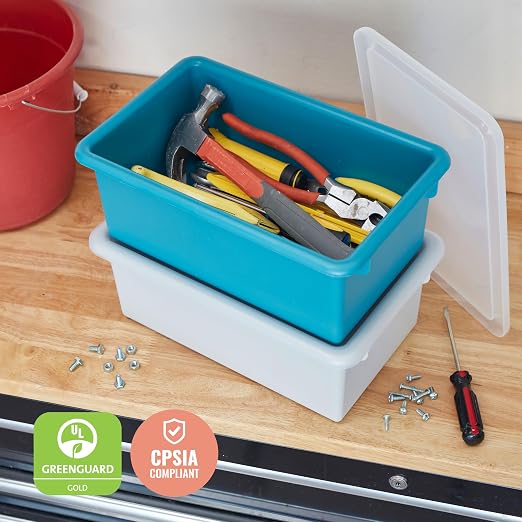 ECR4Kids Cubby Storage Plastic Bin with Lids, Multipurpose Organization, Contemporary, 10-Piece | Durable plastic, GREENGUARD Gold Certified, 7 quart capacity, lightweight & nestable, easy-lift lids, classroom/home use - Image 6
