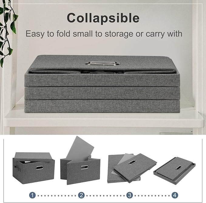 Graciadeco Medium 15" 21 Quart Collapsible Stackable Storage Bins with Lids, 5 Packs Grey Foldable Fabric Closet Boxes Heavy-duty Linen Cube Baskets Container for Bedroom Office (15 x 11 x 8) | 21 Quart 5 Pack Gray1 Collapsible Stackable Linen Fabric 4... - Image 4