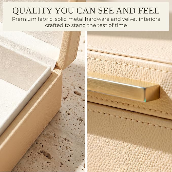 Decorative Storage Boxes with Lids - Set of 2 PU Leather Organizer Bins | Beautiful Bins for Your Bookshelf Home Decor - Safely Store Photos, Documents and Memory Box Keepsakes in Style - Image 4