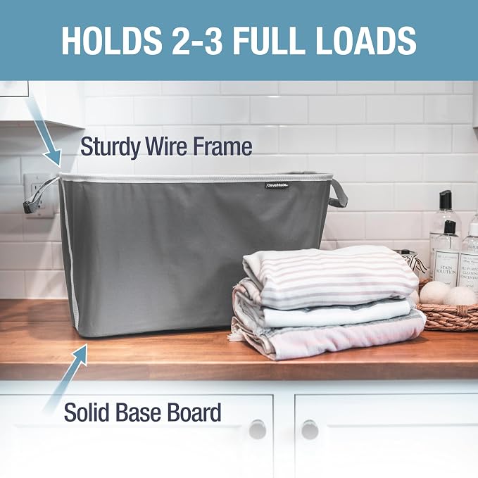 Collapsible Laundry Basket - Midnight Black/Shadow Gray (2PK) | Clear Floor Space Between Laundry Days | Each Basket Holds 55 lb, Stays Upright While Loading, and Folds to 1.25 Inches - Image 2