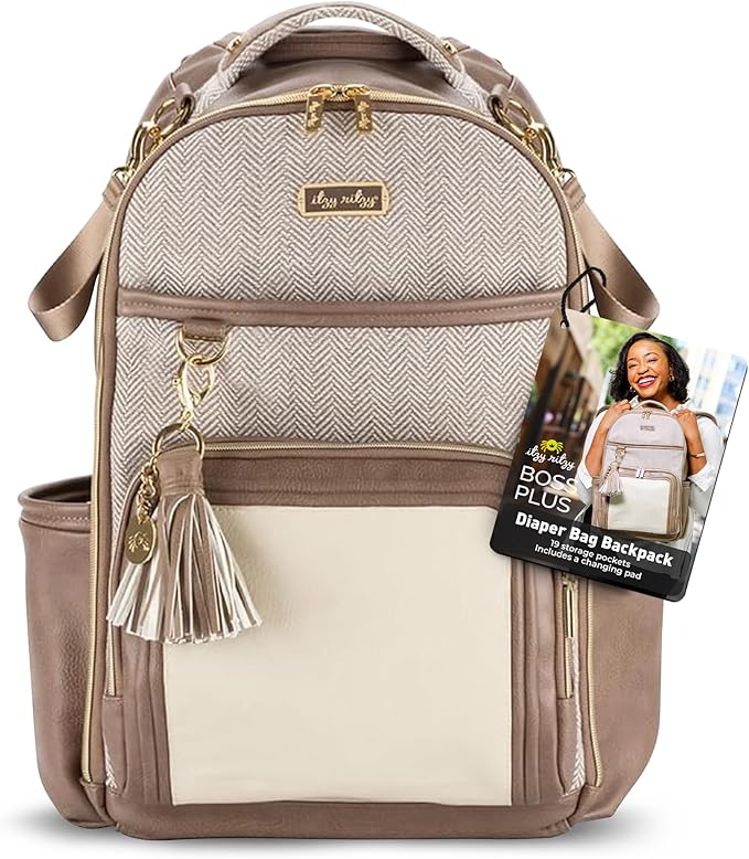 Itzy Ritzy Boss Plus Diaper Bag Backpack with 19 Pockets (Vanilla Latte) | Large Diaper Bag Backpack Includes 2 Insulated Bottle Pockets, Changing Pad, Stroller Clips, Padded Straps, Travel-Ready by Unknown
