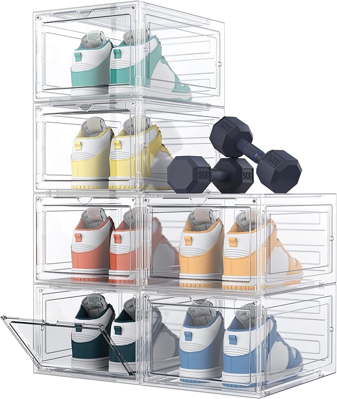 HOMIDEC Shoe Storage, 6 Pack Shoe Organizer Clear Hard Plastic Shoe Box | Shoe Boxes Clear Plastic Stackable, Shoe Storage Box with Lids for Size 13, Transparent by DecorateYourHome