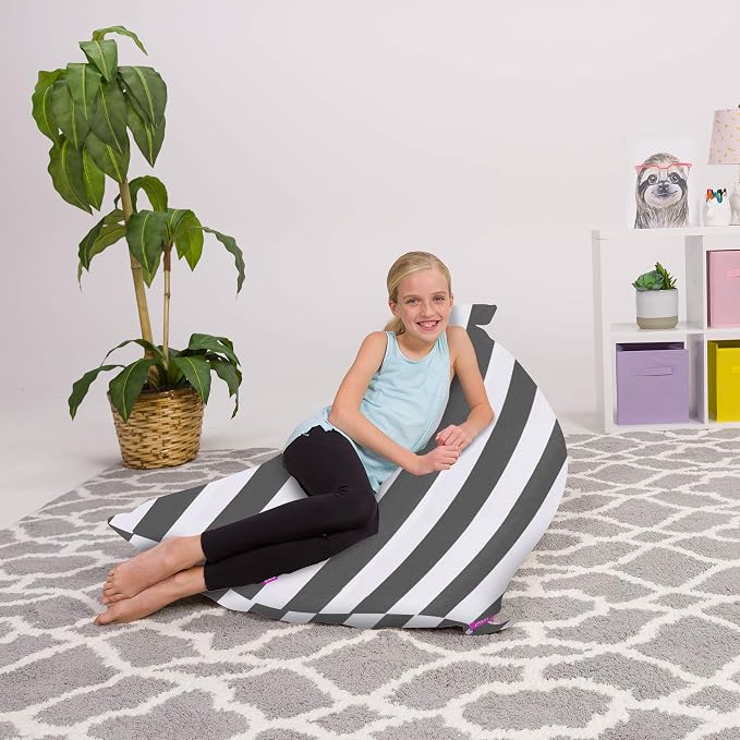Posh Creations Stuffed Animal Storage Bean Bag Chair Kids, Teens and Adults-Stuffie Seat Cover ONLY, 200L-Large, Canvas Stripes Gray and White - Image 3