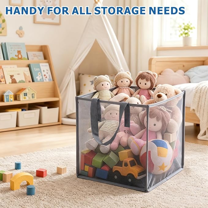 2 Pack Mesh Pop Up Laundry Basket with Handles 32L Portable and Collapsible Laundry Hamper Foldable Storage Organizer for Laundry Room Clothes Toys - Image 7