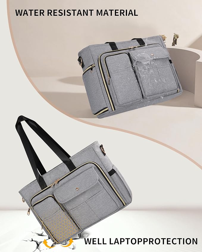 ESTARER Teacher Tote Bag Women 15.6 inch Laptop Bag for Work with Accordion File Organizer & Insulated Pocket, Professional Computer Messenger Shoulder Bag Briefcase for Office/College/Nursing (Grey) - Image 7