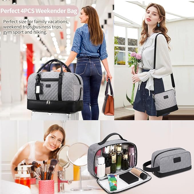 4PCS Weekender Bags for Women Large Overnight Weekend Travel Duffel Bags | Travel Bag Carry-on Tote Hospital Bag with Shoe Compartment Crossbody Toiletry Bag for Travel Business Gym Water Resistant - Image 2