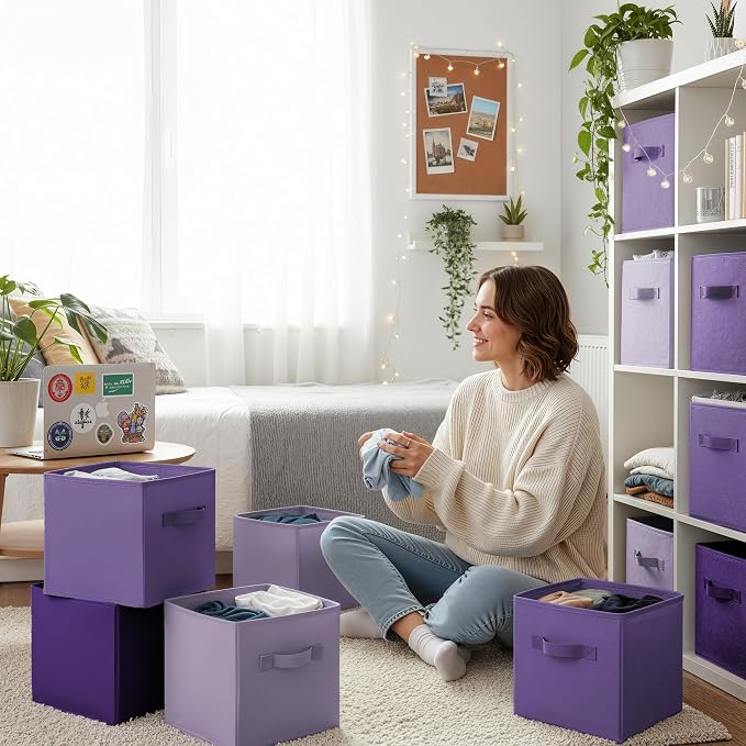 GRANNY SAYS 11x11 Cube Storage, 8-Pack Fabric Storage Bins, Purple Gradient | Collapsible Storage Boxes with Thickened Base Plate, Sturdy Handles, Decorative Baskets for Shelves, Closet - Image 3