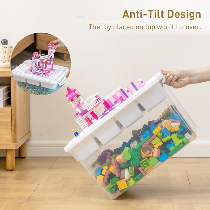 Citylife 32QT 4-Pack Clear Craft Storage Box Buildable Lid Removable Tray | Plastic Craft Organizers and Storage with Build-On Lid for Beads, Tools, Sewing Supplies, Deep Base, Secure Clasp, kids Toy - Image 4