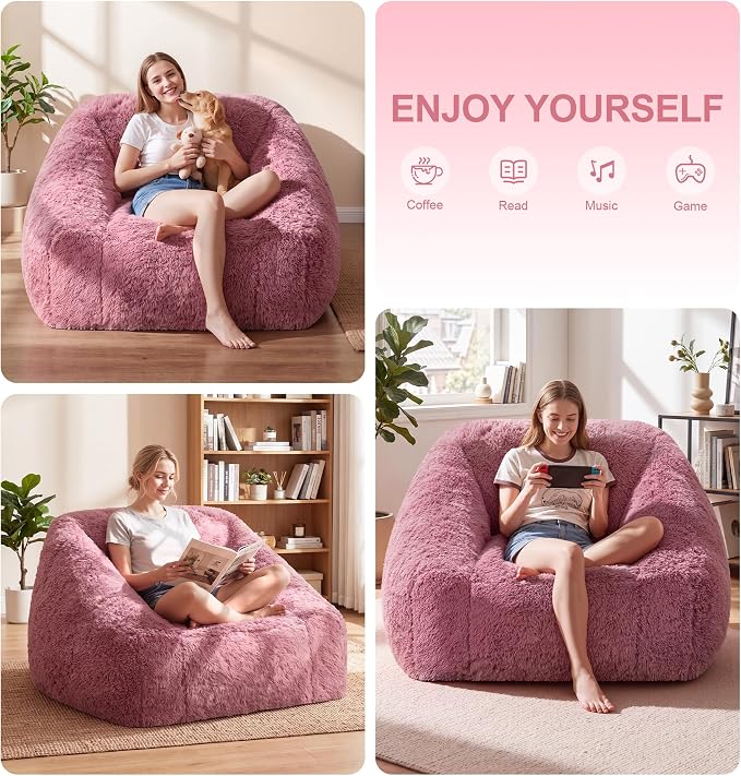 Hobestluk Bean Bag Chair Plush Accent Chair Armrest Living Room Adult Pink | Memory Foam Filled Oversized Large Cozy Comfy Plush Chair Lazy Sofa Living Room Bedroom Dorm Reading Gaming Washable cover - Image 4