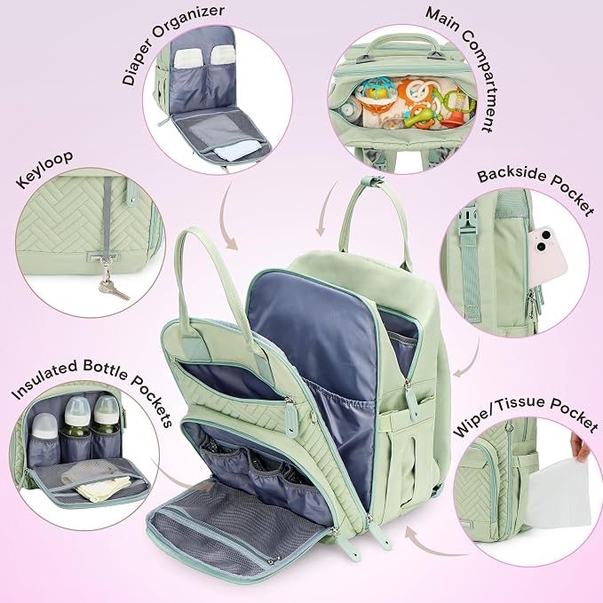 iniuniu Baby Diaper Bag Backpack, 4 in 1 kit Large Capacity Travel Backpack | Waterproof Backpack for Moms Dads,Travel Backpack with Pouch,Washable Changing Pad, Baby Essentials - Image 3