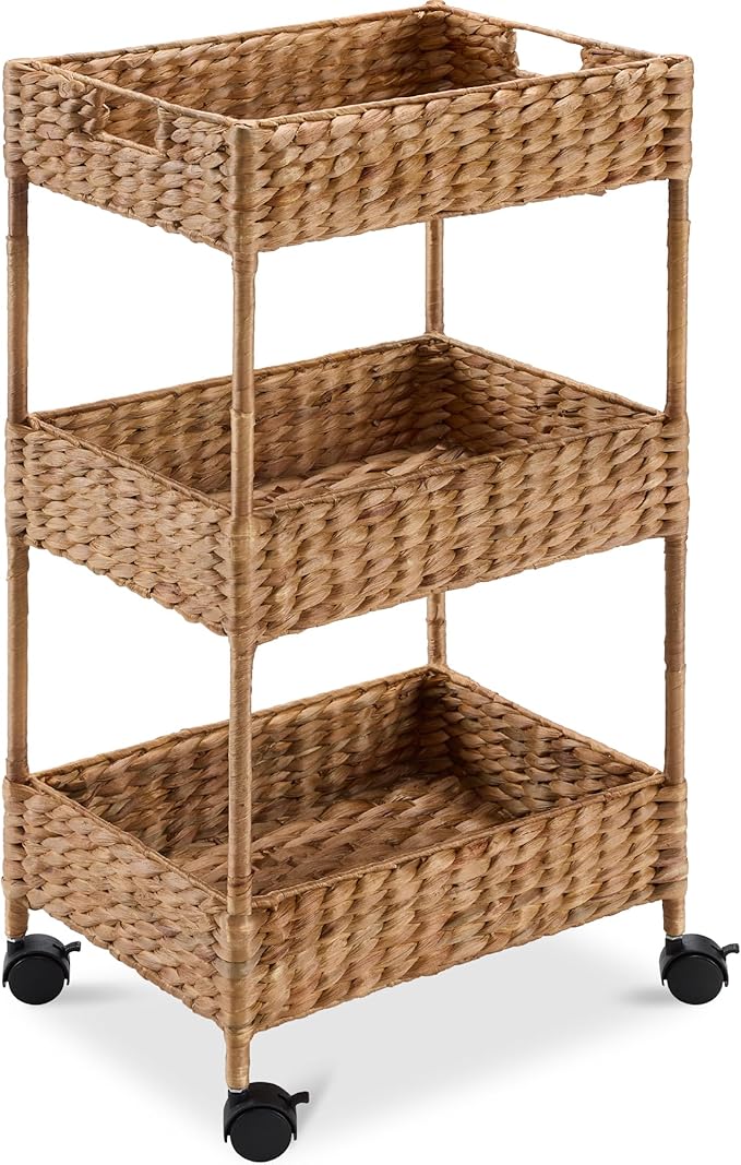 Best Choice Products 3-Tier Water Hyacinth Rolling Nursery Caddy w/Wheels, Utility Cart, Storage Organization for Bathroom, Craft Room, Laundry Room - Chestnut by Unknown