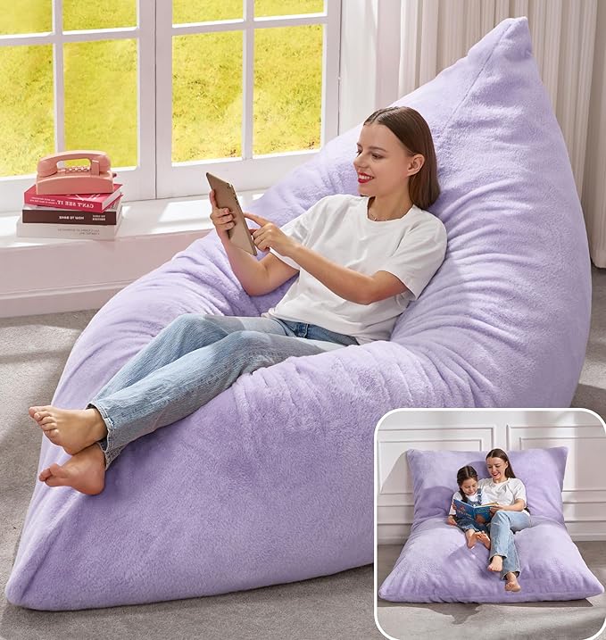Hobestluk Adult Bean Bag Chair 3 in 1 Convertible Large Bean Bag Sofa | Plush Purple,Machine Washable,Removable Cover,Easy Convert And Install, Floor Bed,For Livingroom Bedroom by YourHomeDeservesMore