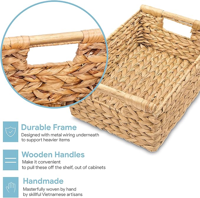 VATIMA Hyacinth Medium Wicker Basket 13.6x9.5x5.6" - With Handle, Living Room Decor, Rectangular Design - Image 4