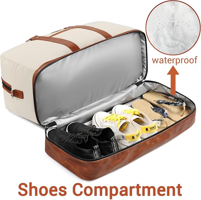 Weekender Bag for Women, Large Overnight Bag Canvas Travel Duffel Bag Carry On Tote with Shoe Compartment 21" 3Pcs Set - Image 2