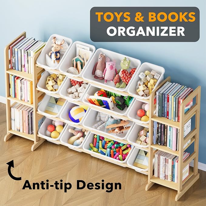 SpaceAid Toy Storage Organizer with 6 Shelves and 16 Bins, Toy Organizers Storage Bookshelf, Kids Bin Shelf Toys Box Bookcase for Bedroom Playroom Organization Room Decor, White - Image 4