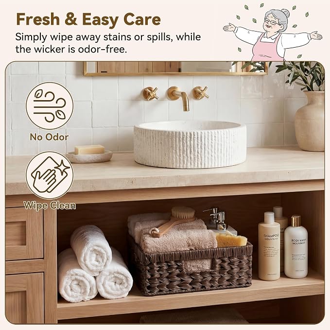 GRANNY SAYS Wicker Storage Baskets for Shelves, Dark Brown Baskets, 1-Pack | Waterproof Wicker Baskets for Organizing,Plastic Brown Baskets for Shelves,Woven Baskets for Pantry Storage,Decorative Basket - Image 3
