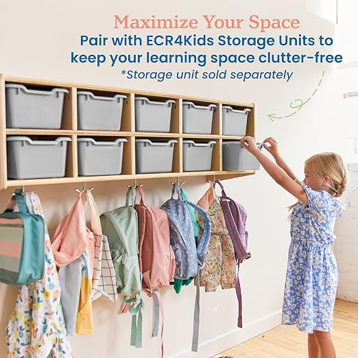 ECR4Kids Scoop Front Storage Bins, Multipurpose Organization, Light Grey, 10-Piece | Durable plastic, GREENGUARD Gold Certified, 1.2 gallon capacity, lightweight & nestable, built-in handle, classroom/home use - Image 5