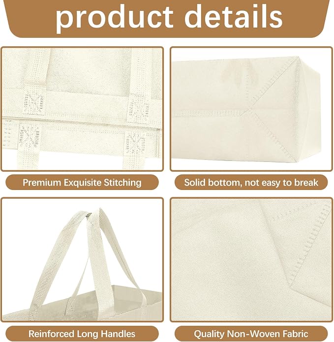 Reusable Grocery Bags 12.6 * 6.3 * 11.8 in - Non Woven Totes Bag with Reinforced Handles, Shopping Bags Bulk - Image 3