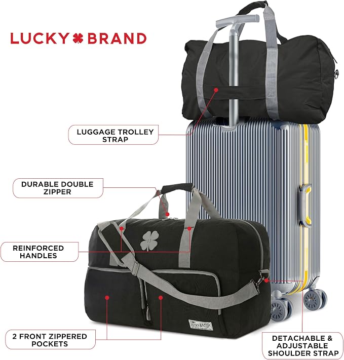 Lucky Brand Large Duffle Bag for Travel, Foldable Weekender Duffel bag | Travel Overnight Duffel bag, Adjustable Shoulder Strap, Front Zip Pockets, Spacious Capacity, Unisex Lightweight Travel Bag - Image 6