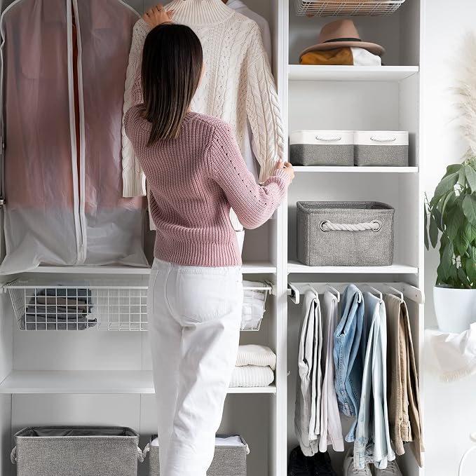 Storage Bins - Medium 3 Pack Storage Baskets for Organizing Shelves | Fabric Storage Cubes Organizer for Linen Closet Nursery Home Decor Grey - Image 5