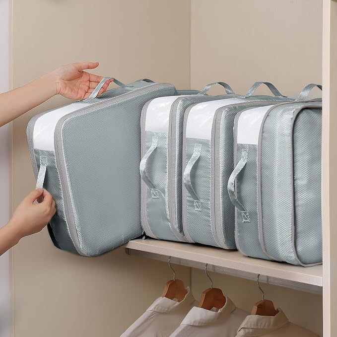 DIMJ Compression Storage Bags 8 Pack, 19L Clothes Storage Organizer for Blanket, Sweater, Closet, Sheet Storage Organizer Compression Packing Cubes for Sheet Bedding Toys Storage with Zipper(Gray) - Image 4