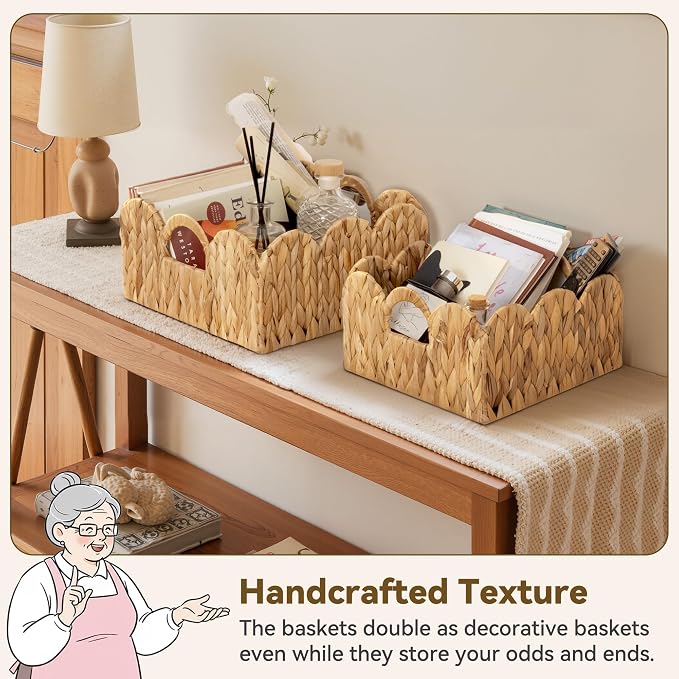 GRANNY SAYS Wicker Storage Basket, Shelf Baskets with Scalloped Edge | Scalloped Water Hyacinth Basket, Storage Wicker Basket for Pantry, Water Hyacinth Baskets with Scalloped Edge, Woven Baskets - Image 3