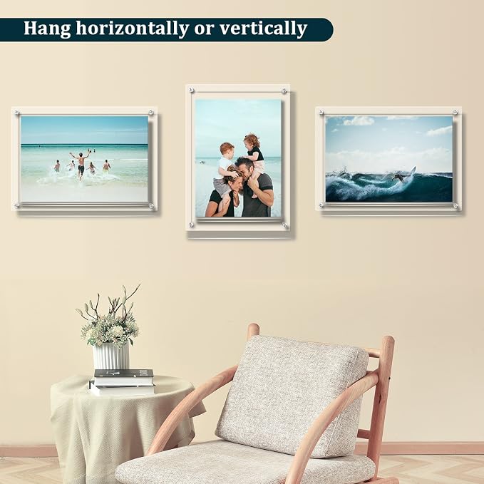 AMEITECH Acrylic Floating Picture Frame, 11x14 Double Panel Clear Wall Mount Document Certificate Frames (Inner Max Size is 9 x12.5 inch) | Wall Mount Document Certificate Frames, Transparent Hanging Pictures Frames for Gallery Wall (Inner Max Size is ... - Image 3