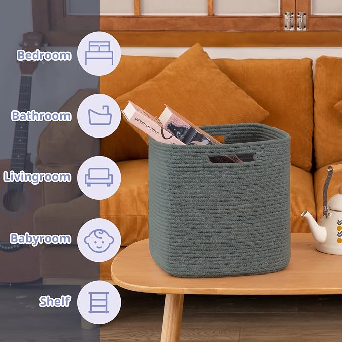 OIAHOMY 2 PACK Cube Storage Bin 13 Inch Collapsible Storage Cube Dark Grey | Cube Storage Organizer Storage Bins for Shelves Baskets for Organizing Woven Rope Storage Baskets - Image 4