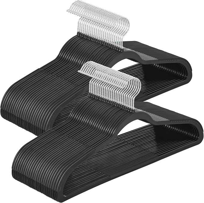 SONGMICS Plastic Clothes Hangers, Pack of 50, Non-Slip, Space-Saving | 0.2 Inches Thick, 17.7 Inches Wide, 360° Swivel Hook, Black, BREANNA Collection UCRP50B by Unknown