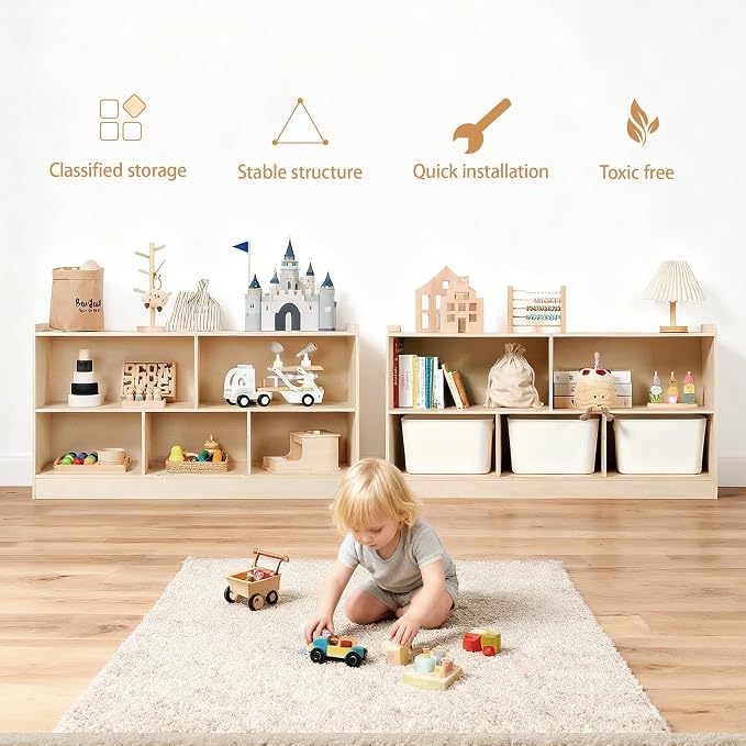 Montessori Book and Toy Shelf for Kids, 5-Section Organizer, Birch Plywood | Open Shelving with Customizable 5-Section Layout for Kids Room, Playroom, Classroom, Books, and Toys - Image 4