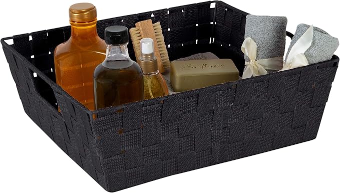 Simplify Large Shelf Woven Strap Tote | Decorative Storage Basket | Built in Handles | Organization | Closet | Bedroom | Bathroom | Nursery | Accessories | Toys | Gifts | 2 Pack | Black - Image 6