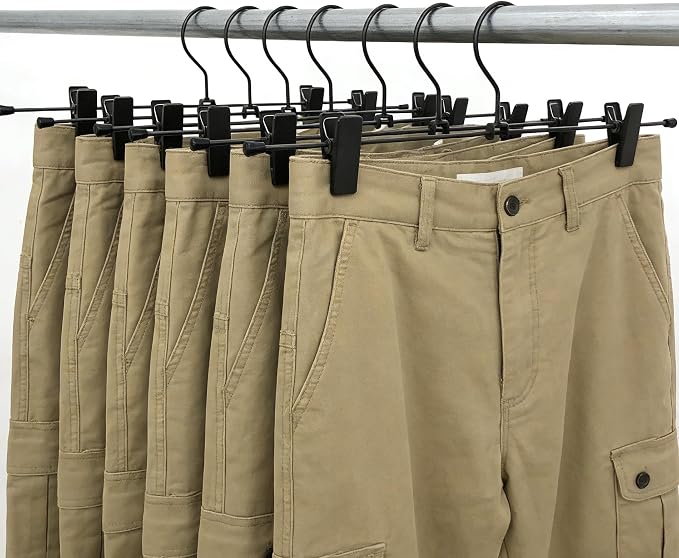30 Pack Black Grey Metal Wire Pants Trousers Hangers for Pants Skirts Trousers with Clips - 13.8inch Heavy Duty Durable Clothes Hangers Organizer Space Saving 2 Adjustable Non Slip Clips - Image 2